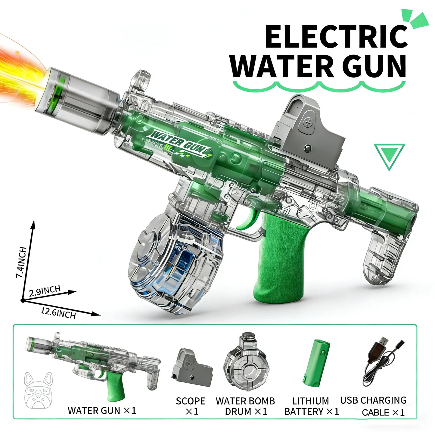 Electric Water Gun with Recoil & LED Lights