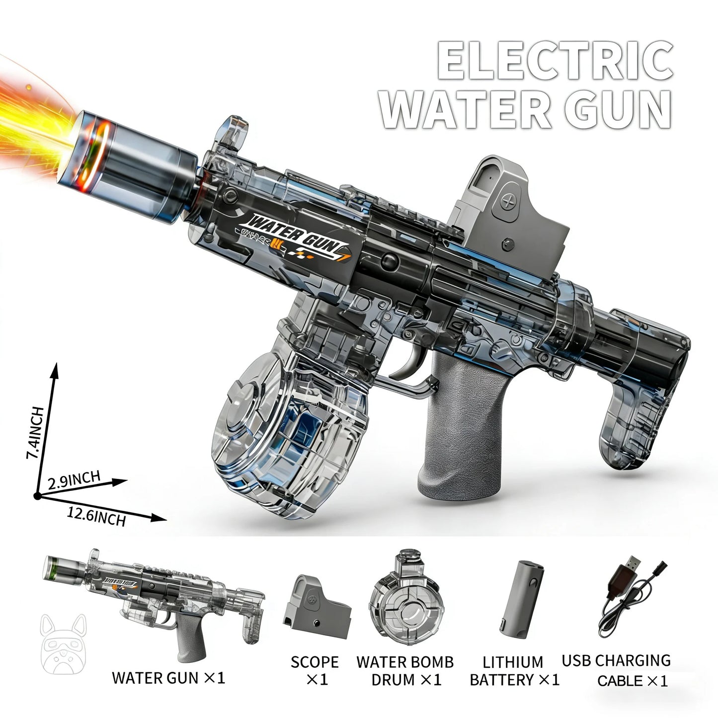 Electric Water Gun with Recoil & LED Lights